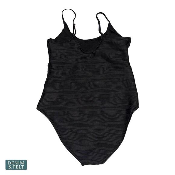 Pink Queen Black One Piece Swimsuit Textured Tummy Control Size L Bathing Suit - Picture 6 of 15